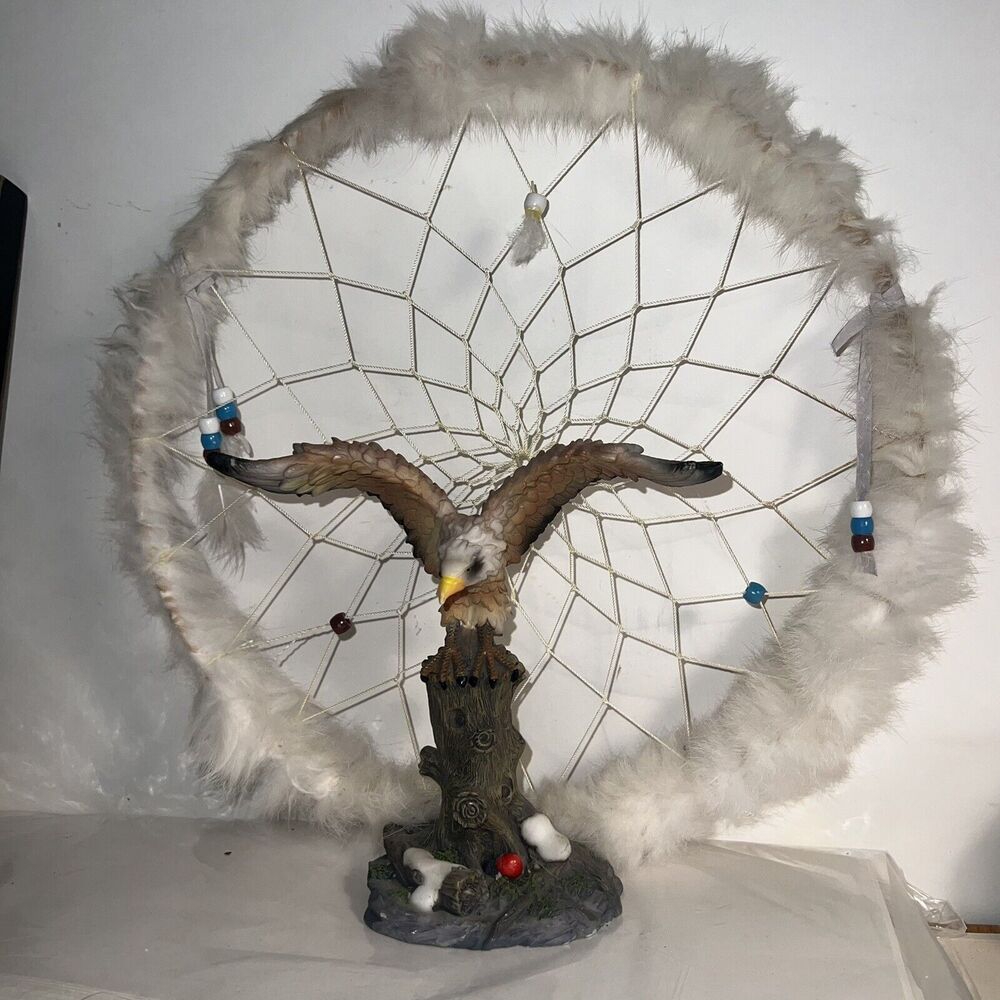 Native American Dream Catcher With Eagle Figurine On Resin Base - Preowned
